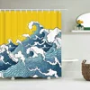 Japanese-style Waves 3D Printing Shower Curtain With Hooks   Home Decoration Bathroom Curtains Waterproof polyester Fabric 3