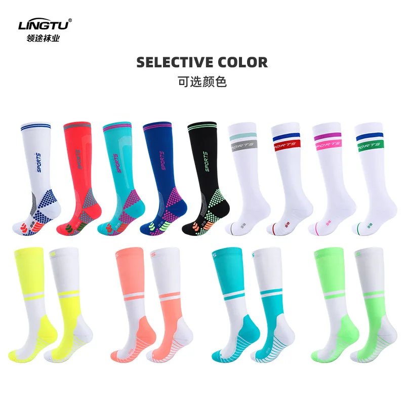 Over-the-knee spring and summer running reflective compression socks, sports marathon fitness slimming leg compression socks