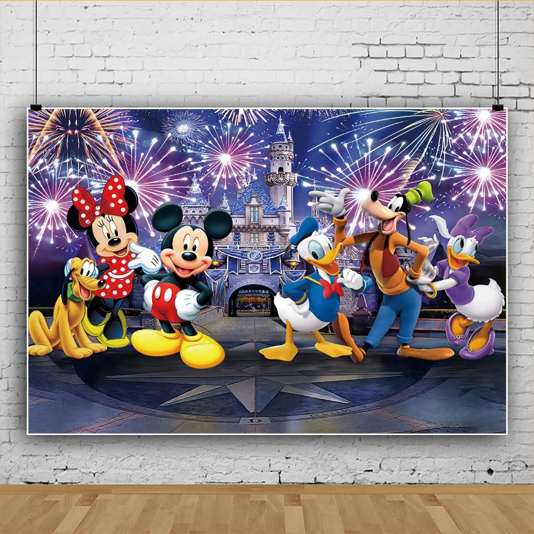 

Disney Mickey Mouse Party Backdrop Boy Girl Birthday Party Baby Shower Photo Background Photographic Studio Props Decor Banner