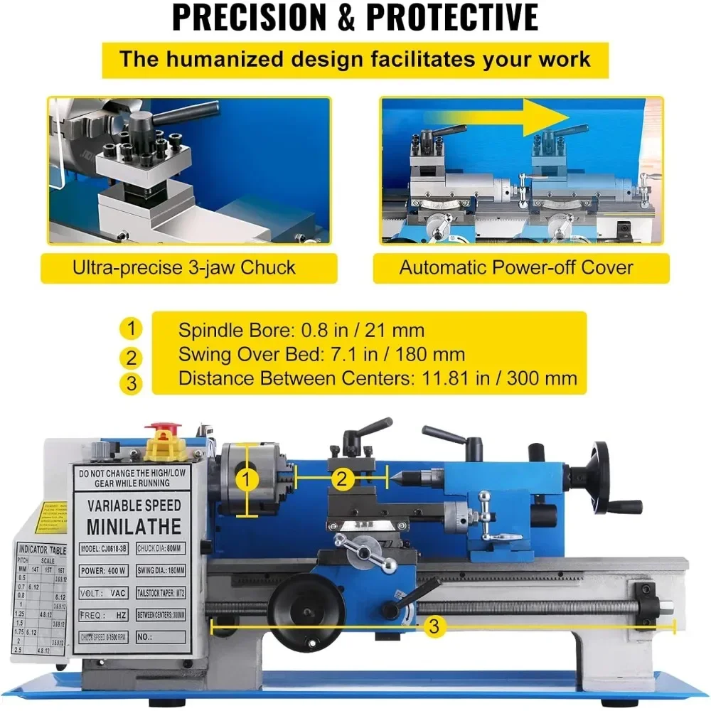 vevor metal lathe 7 x 12 inch, precision mini metal lathe 2250 rpm 550w variable speed, mini lathe precision bench top metal wor