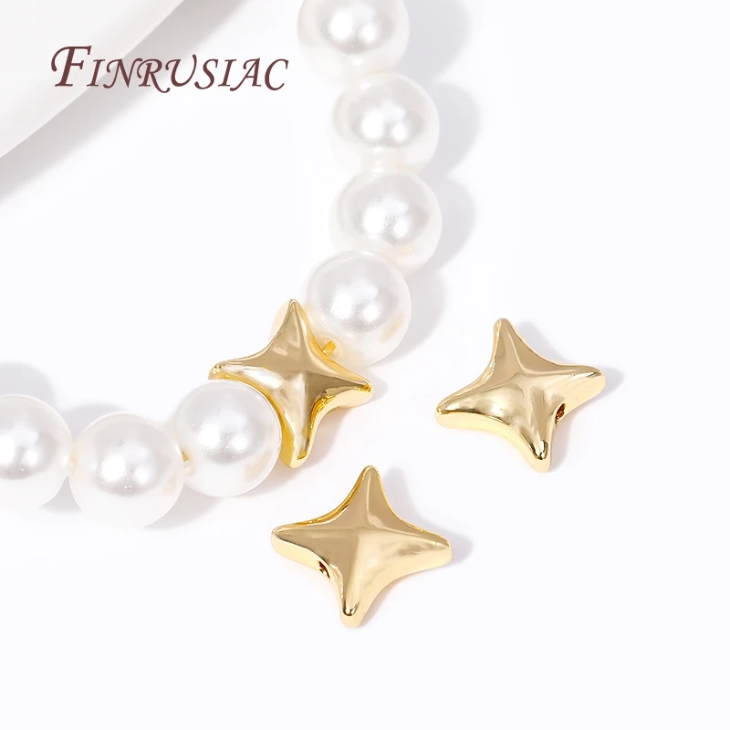 

Fashion 18K Gold Plated Brass Star/X Shape Spacer Beads For Pearl Necklace Making, Separators for Beads DIY Beadwork Accessories