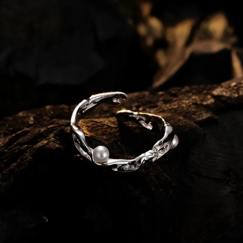 

J1291 ZFSILVER Resizable Silver 925 Trend Simple Hollow Shell Pearl Adjustable Ring For Women Girls Korean Wedding Party Jewelry