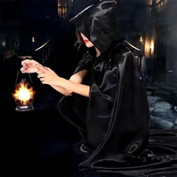 Medieval Wizard Vampire Solid Color Cloak Cosplay Costume Adult Kids Witch Hooded Cloak Halloween Carnival Party Dress Up Cape 4