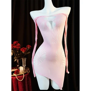 1PC Women Fishnet Cover Up Without Bikini Sexy Lingerie See Through Hollow Out Bodycon Dress Long Sleeve Beachwear qq640 1
