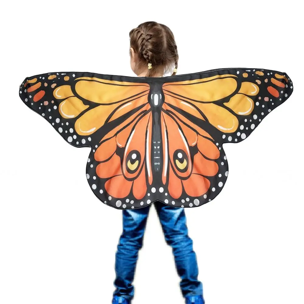 Kids Sparkling Butterfly Wings Cape Girls Fairy Shawl Pixie Cloak Fancy Dress Costume Gift Performance Props Asymmetrical