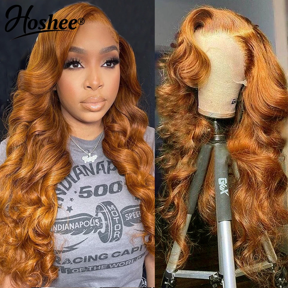 30 Inch Ginger Orange Wig Human Hair For Women 13x4 Transparent Blonde
