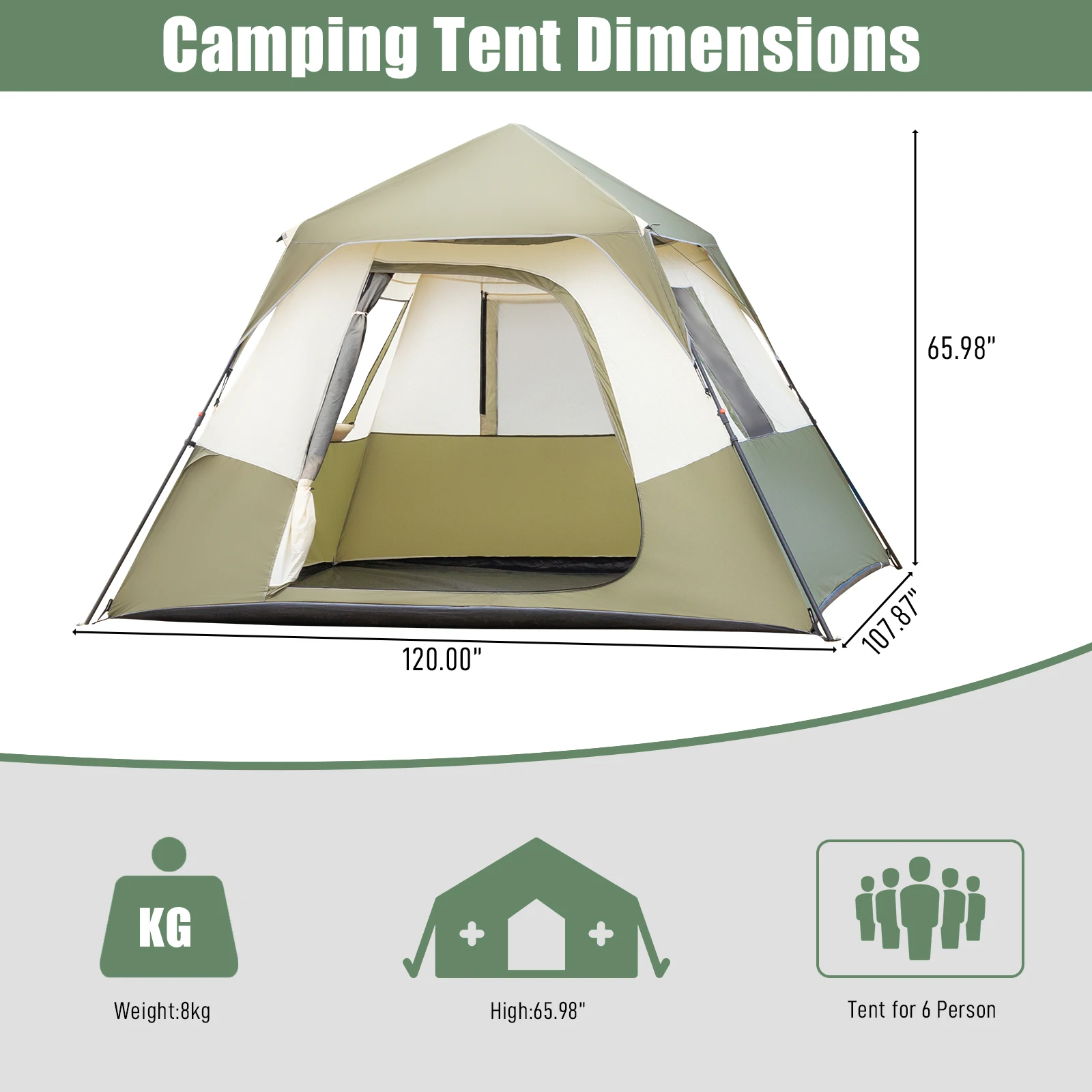 6 Person Camping Tent Setup in 60 Seconds with Rainfly & Windproof Tent with Carry Bag for Family Camping & Hiking 2