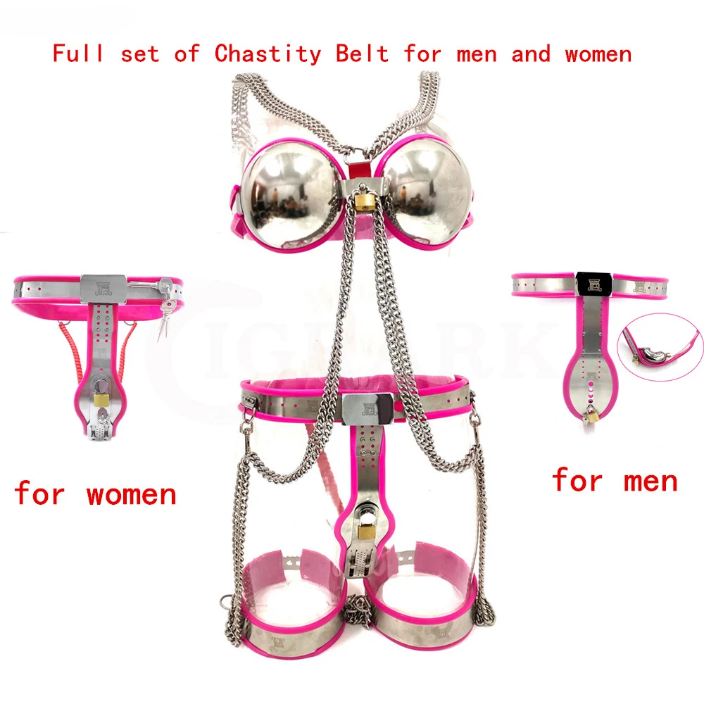 

Men & Women Full Set Chastity Belt Cuffs BDSM Bondage Stainless Steel Cbt Chastity Device Penis Cock Cage Sex Toys for Couples