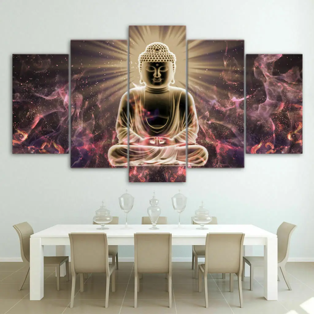 

Unframed 5Pcs Buddha Light Meditation Modular Paintings Canvas Pictures Wall Art Posters for Living Room Office Home Decor
