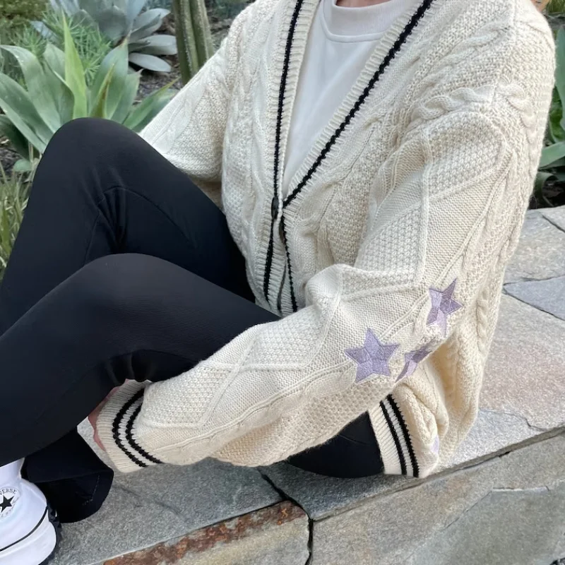 

Autumn Men Tay Hand -knitted Star Embroidered Cardigan Lor V-neck Knitted Sweater Men Unisex Warm Swif-T Long Cardigan Men