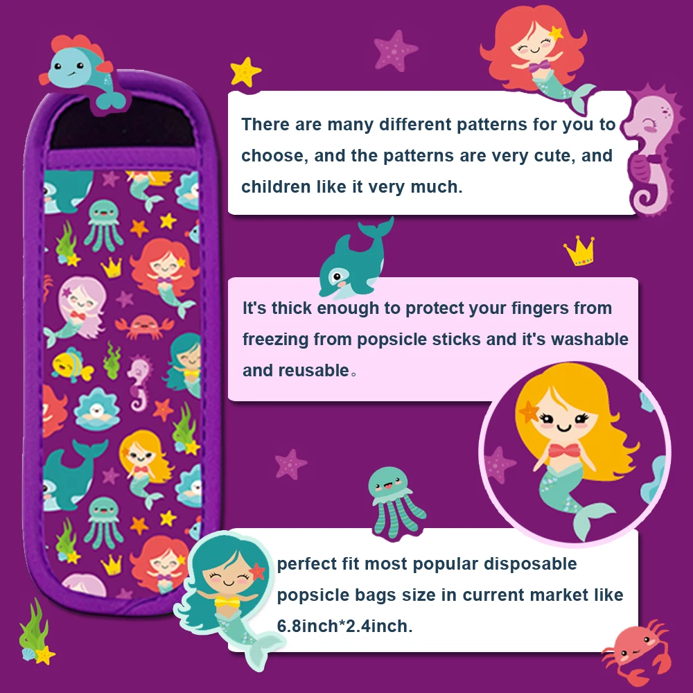 Icy Pole Holder Popsicle Cover Ice Cream Stick Covers Cartoon Pattern Anti Melting Hand Ice Stick Protective Cover popsicle holder