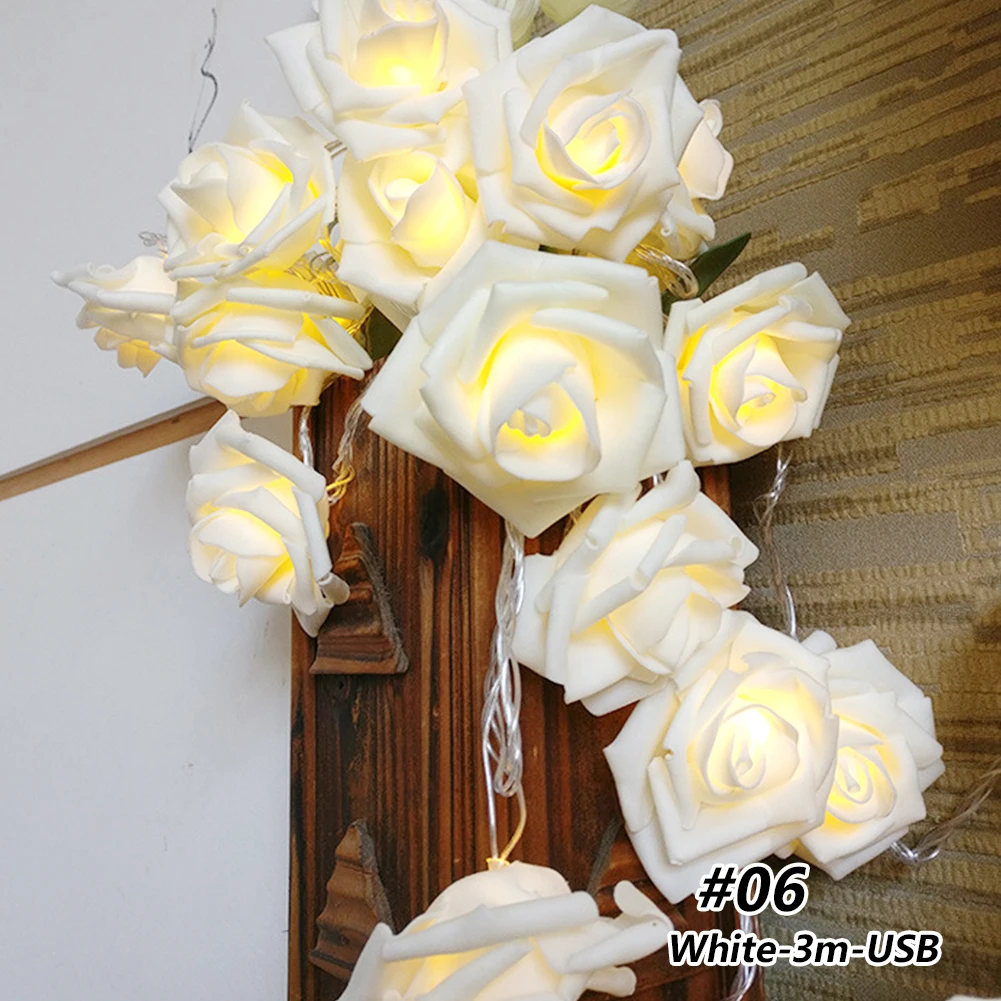 1.5/3m LED 장미 꽃 문자열 조명 배터리 갈 랜드 인공 꽃다발 거품 요정 조명 발렌타인 데이 웨딩 장식