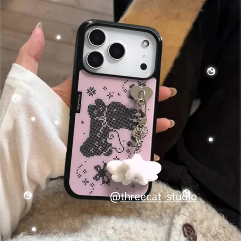 Korean Ins Pixel Bowknot Wing Bunny Phone Case - Shockproof Silicone Back Cover