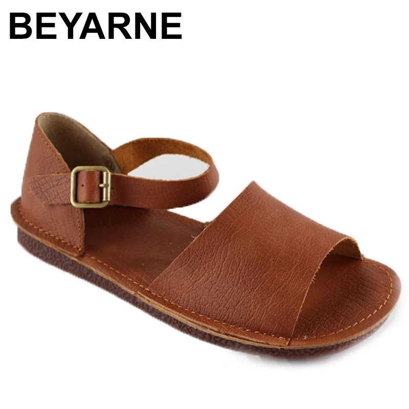 

Shoes For Women Sandals 2023 Fashion Basic Ethnic Retro Genuine Leather Buckle Strap Flat with Round Toe Casual Women Shoes 40