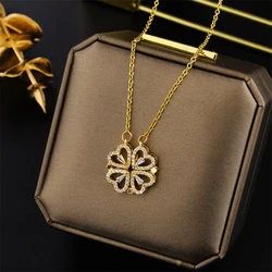 Elegant Zircon Crystal Stainless Steel Necklace for Women - Fashionable Luxury Clavicle Jewelry (6024 gold)