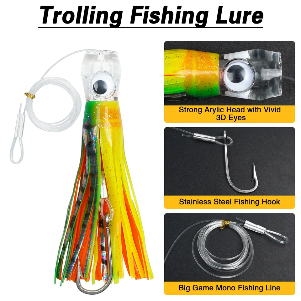 Leurre De Pêche Gros Jeu Lure M - Lot De 6 Leurres Souples Pour Thon, Marlin, Mahi