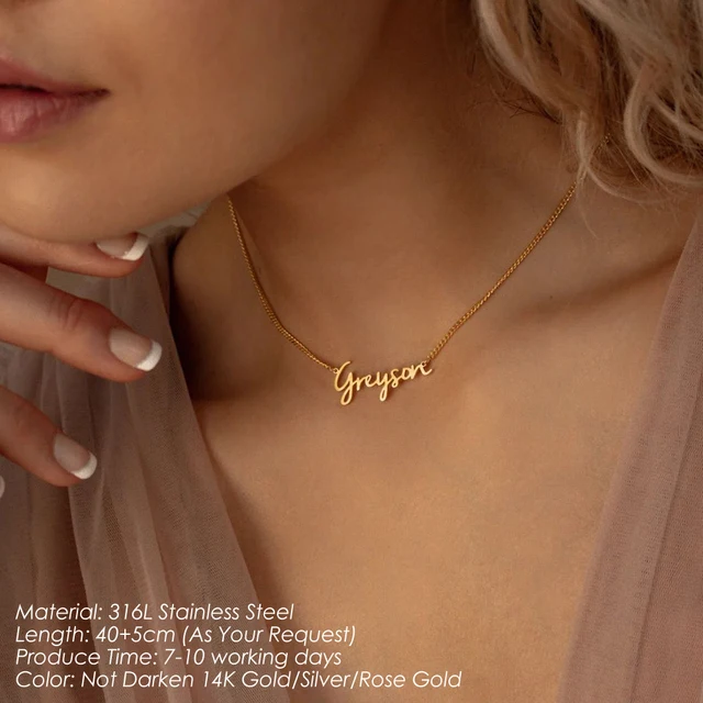 14k Gold Chain 10k Real Gold Name Necklace List Of Babies Name - Main Image