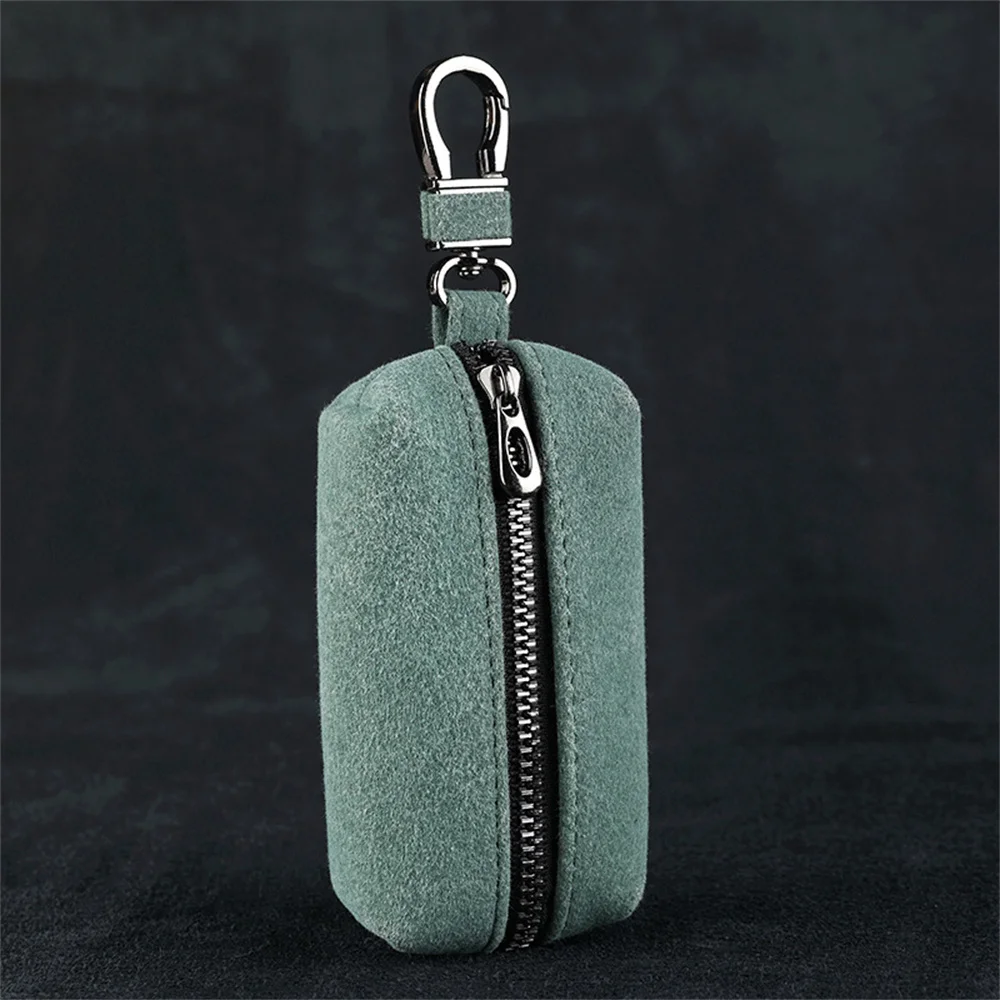Portable Keychain Wallet for Men Women Large-Capacity Double Zipper Key Pouch Bag Suede Leather Key Case Unisex Coin Purse 3