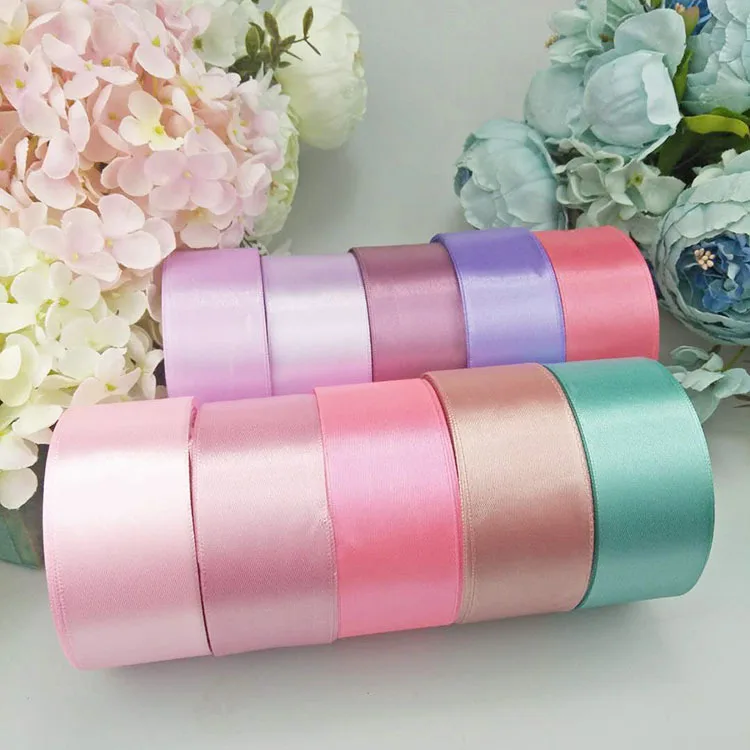 Wedding Birthday Party Decorative Satin Ribbons White Black Blue Pink Purple Green Red Orange Yellow Silk Satin Ribbons 22Meters satin ribbons