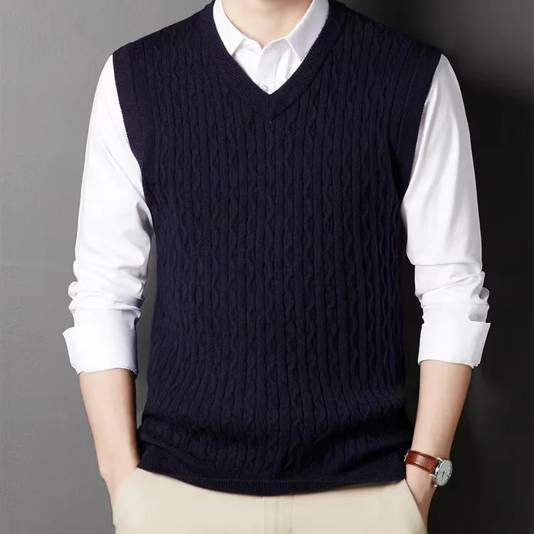 2023 New Arrival Solid Color Sweater Vest Men Cashmere Sweaters Wool Pullover Men Brand V-Neck Sleeveless Male Sweater Vest G47