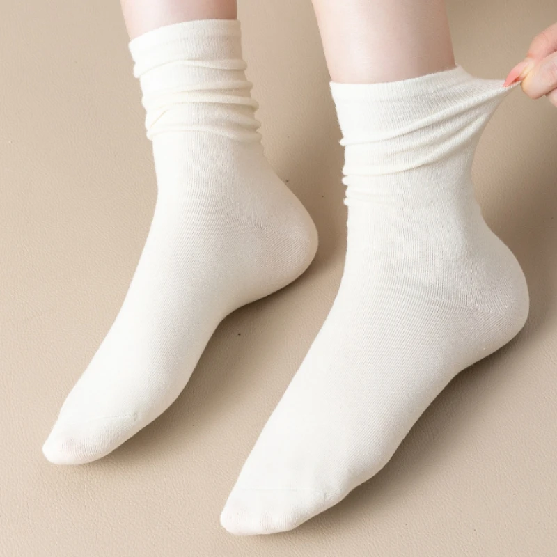 

Tube Medium Long Loose Knitted Socks Cotton Soft Solid Color Crew Casual Sock Black White Breathable Spring Autumn 1 Pairs