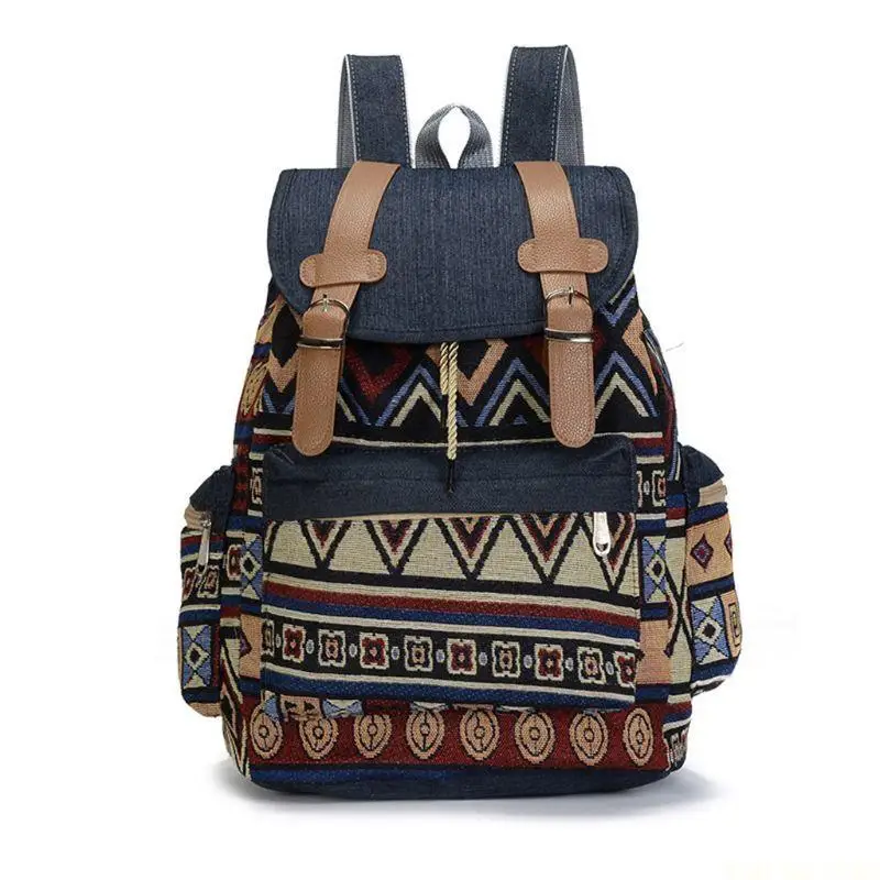 X90D 여성 캔버스 Vintinge 배낭 민족 배낭 보헤미안 배낭 Schoolbag Daypack