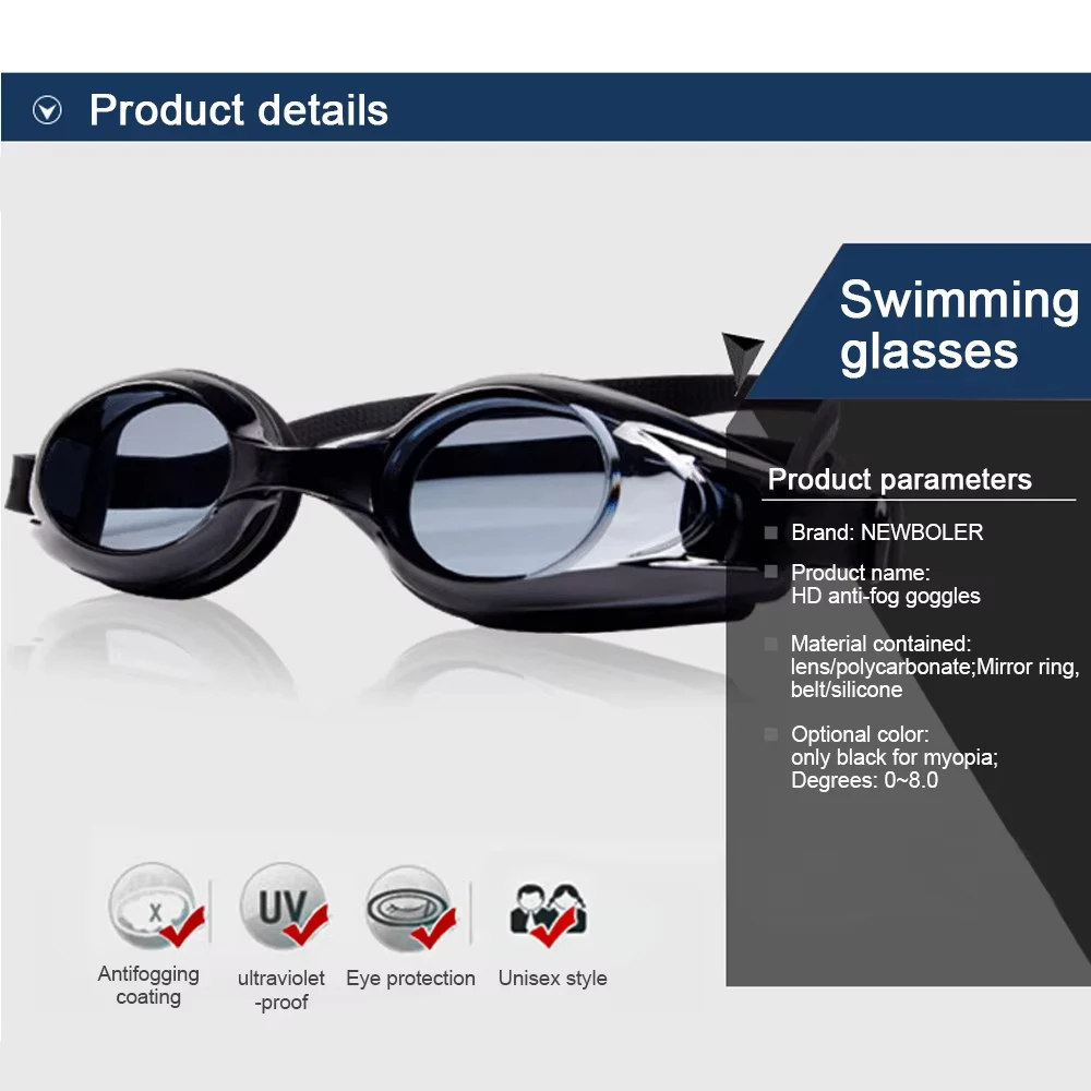 0-500&deg; Swimming Goggles Myopia Professional Anti-fog UV Swimming Glasses Men Women Silicone Diopters Swim Sports Eyewear