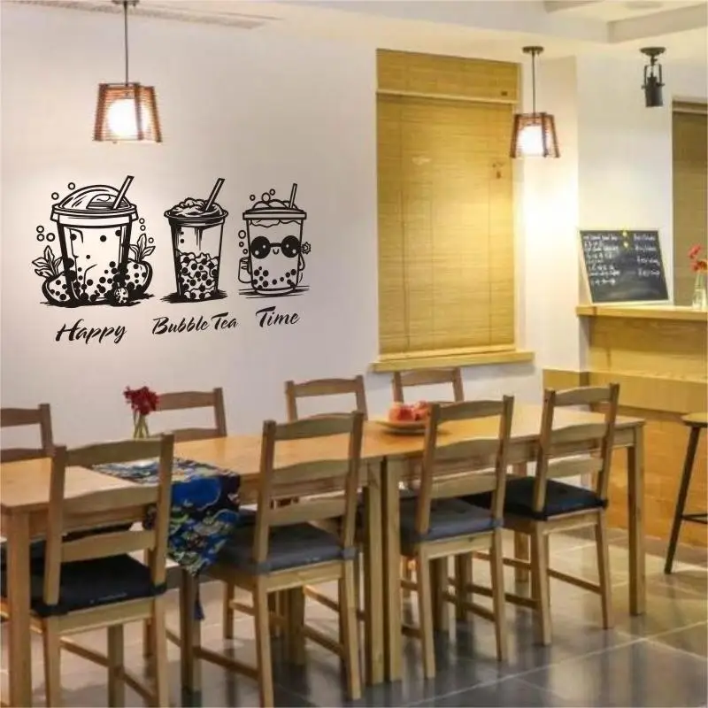 Milk Tea Shop Wall Sticker Bubble Tea Decal Cafe Drink Cup Vinyl Art Decor Mural Decoration Break Coffee