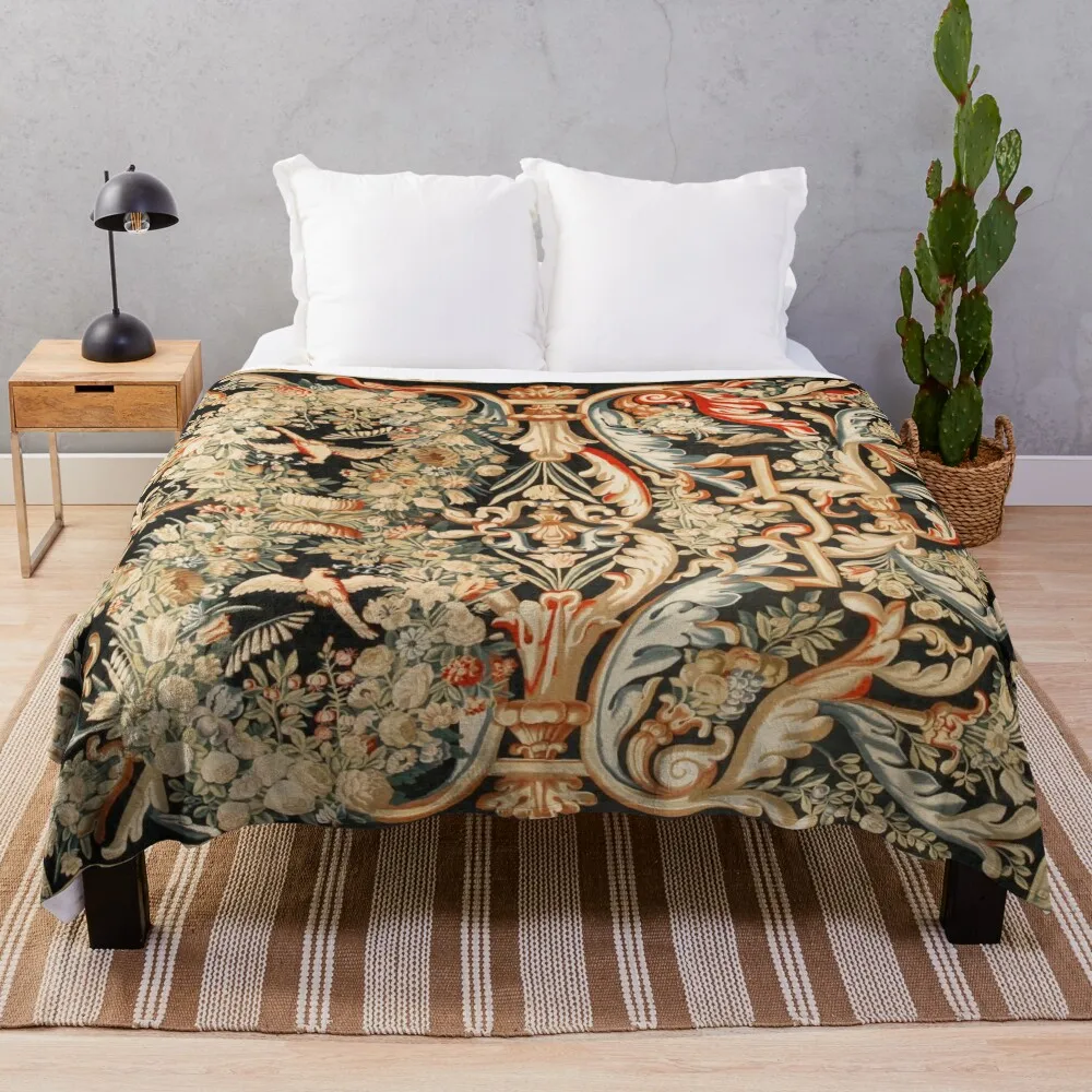 Antique French Gobelins Aubusson Tapestry Print Throw Blanket Extra