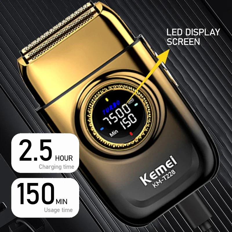 케메이 KM-T228 듀얼 플로팅 헤드 전기면도기 휴대용 전기면도기 파워 모터 스마트 터치 남성용 그루밍 면도기