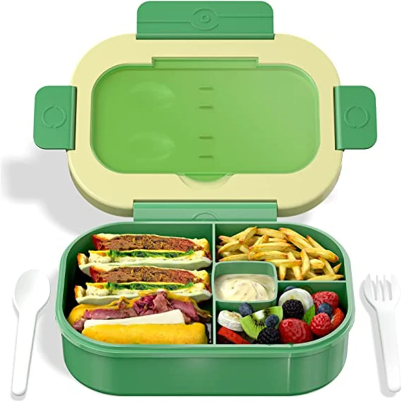 

1300ML Bento Lunch Box for Kids 4-Compartment Food Storage Container with Fork Spoon Microwave Dishwasher Freezer Safe Tableware