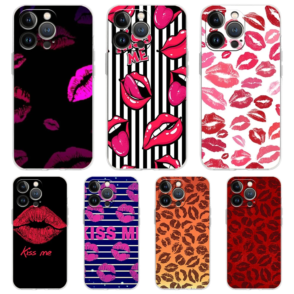 Sexy Girl Red Lips Kiss Phone Case Per Iphone 15 14 13 12 Pro Max Cover Trasparente Per Iphone 11 Pro Max 7 8 Plus X Xs Xr Shell
