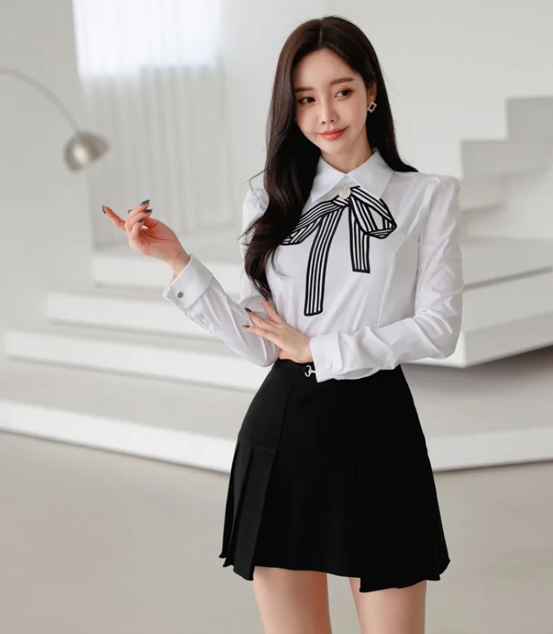 

Office Lady White Shirts + Mini Skirts Women Elegant Korean Fashion Two Piece Sets Female Business Streetwear Skirts Set