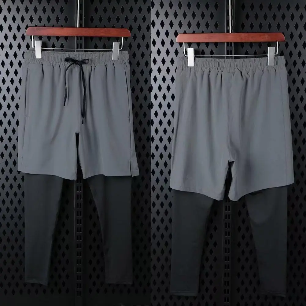 Men Sports Pants 2 In 1 Double Layer Pant Men's Sports Trousers Quick Dry Casual Pants Fitness High Running Basketball Training Elastic Pant