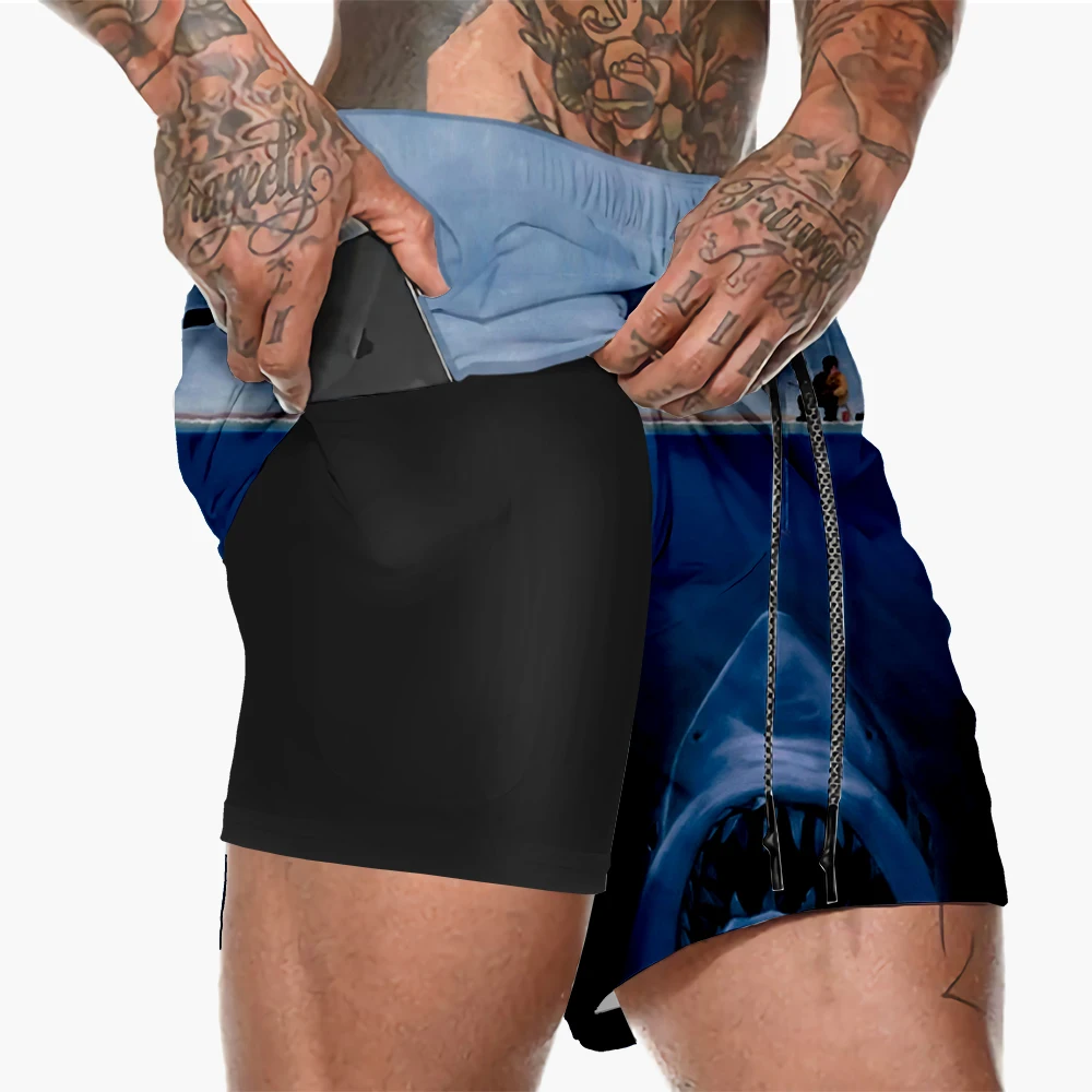 New Men's Summer Shorts Fishing Figure Sports Leisure Outdoor Zipper Pocket Double Layer Fitness Shorts