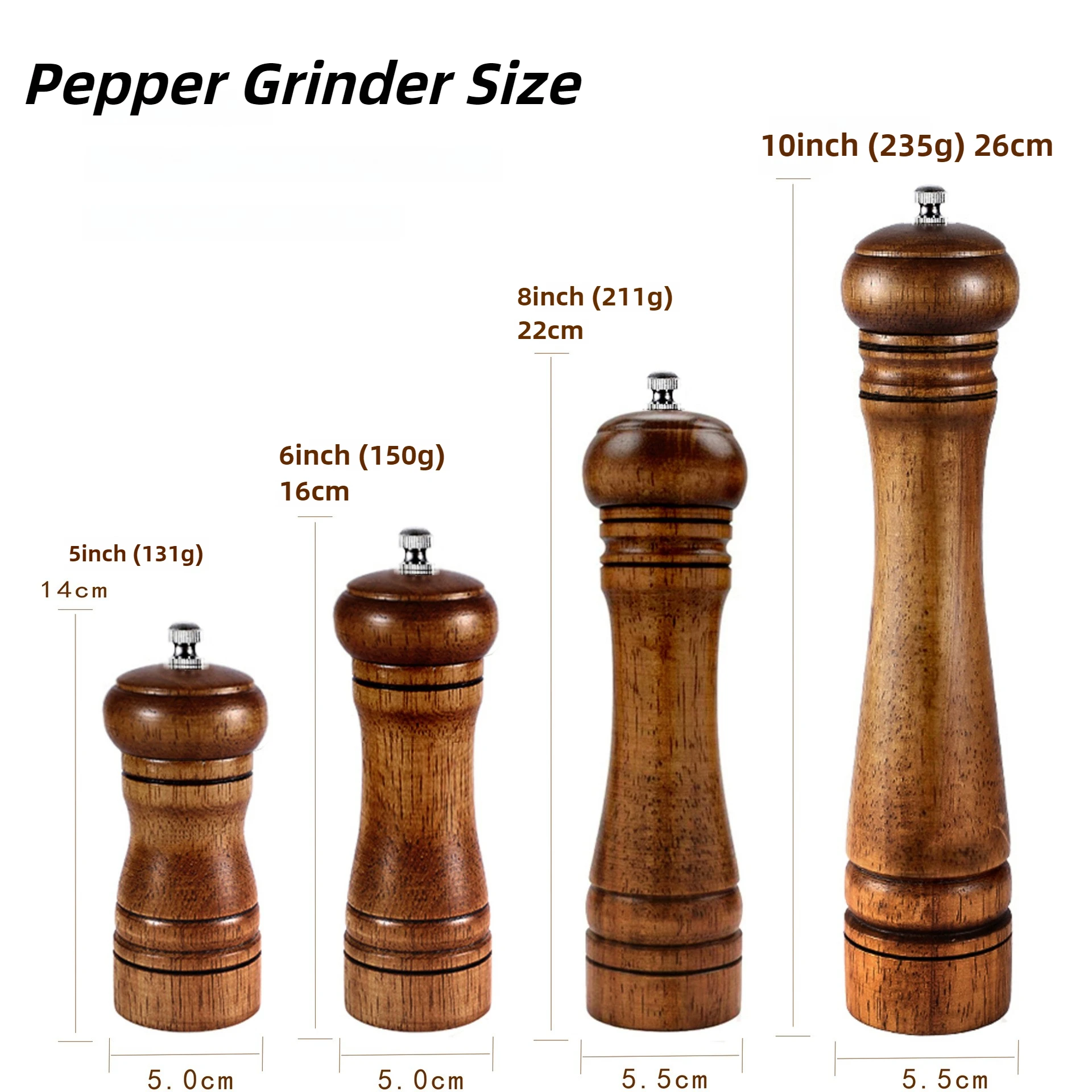 Wooden Kitchen Pepper Grinder Manual Pepper Mill Ceramic Core 5/8/10&Prime; Flavouring Bottle Restaurant Salt and Grinder