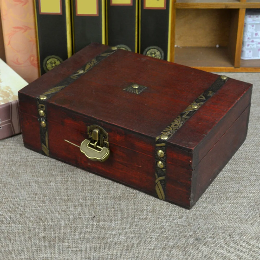 Wooden Storage Box Jewelry Organizer Retro Pirate Trinket Display
