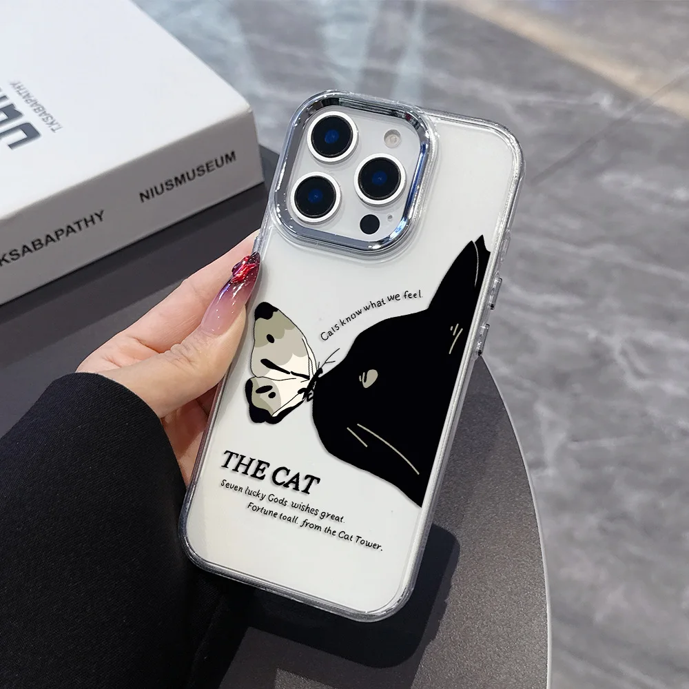 Adorable Black Cat Cartoon Transparent Phone Case - Soft Silicone TPU Back Cover