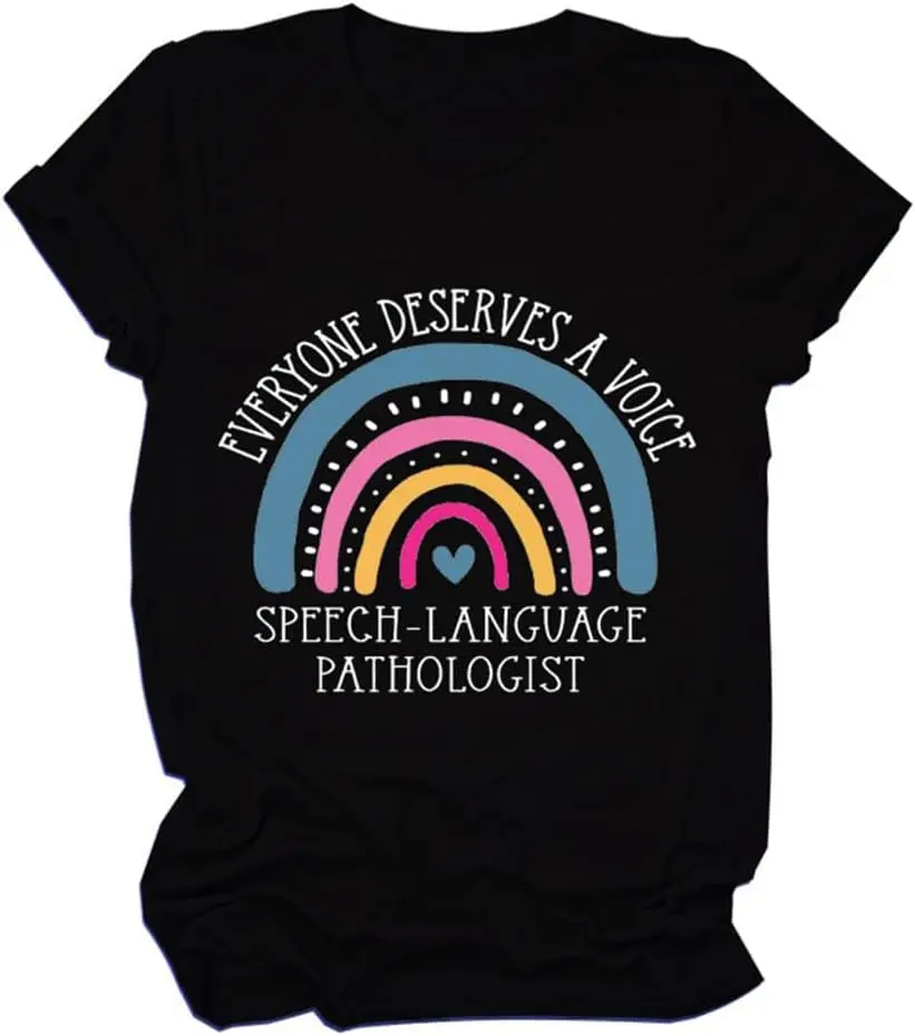 

Speech Language Pathologist T Shirts for Women Funny Letter Rainbow Graphic Tees SLP Gift Shirts