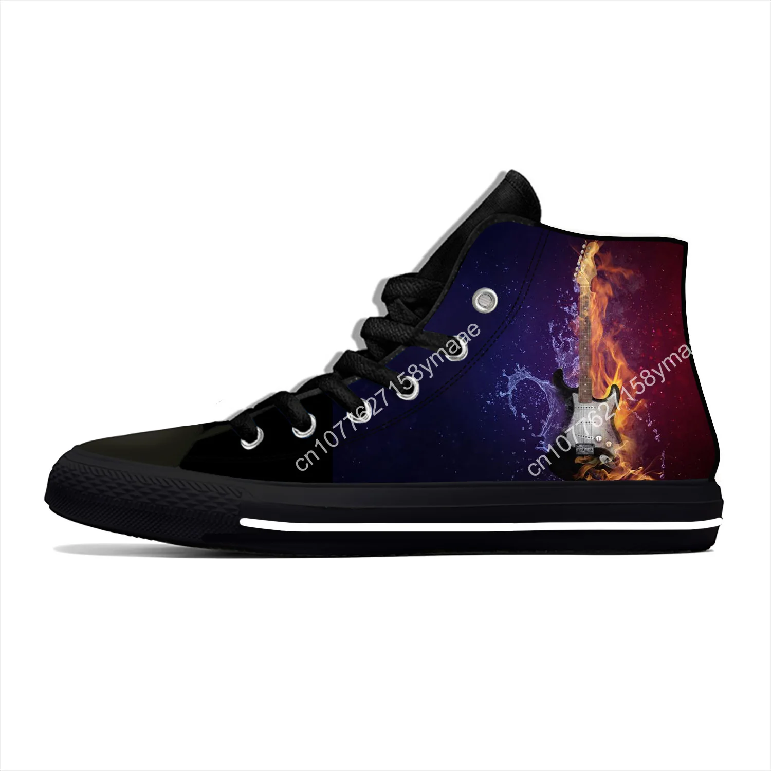 Hot Fire Flame Music Funky Guitar Rock Fashion Lightweight High Top Canvas Shoes Men Women Summer Casual Breathable Sneakers