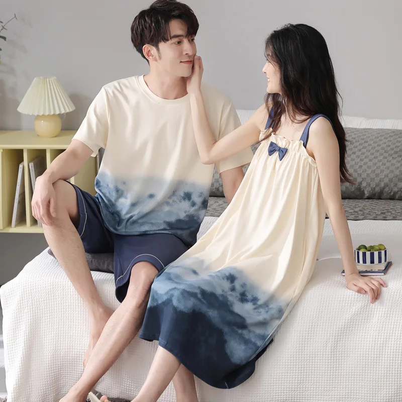Korean Cotton Short Couple Pajamas Suit Cartoon Print Casual Daily Sleepwear Summer Shorts Women Men Homewear Mujer Hombre