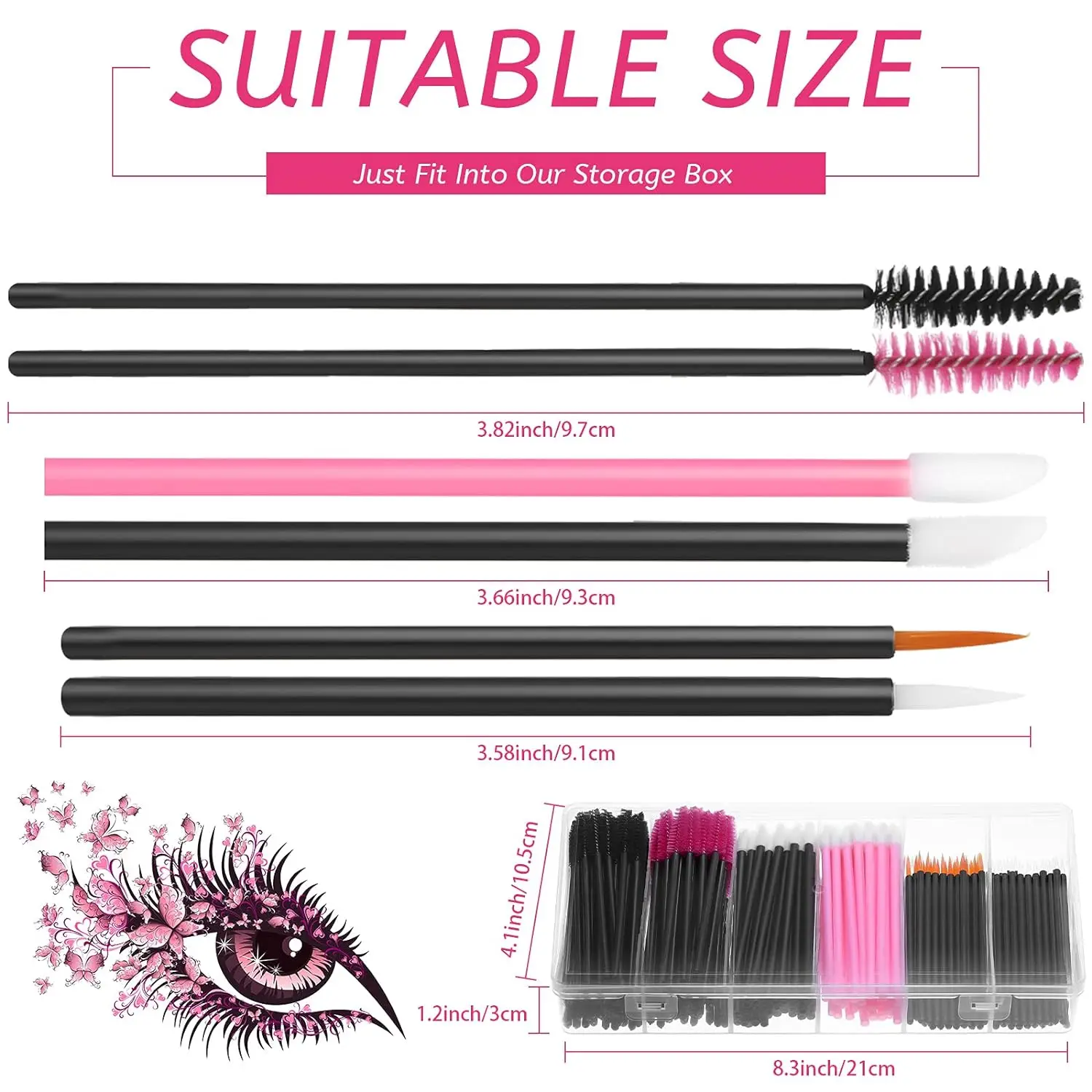 300 Pieces Makeup Applicators Tools Kit, Include Disposable Eyeliner Brushes Wands Eyelash Brush Lip Wands with Organizer Box