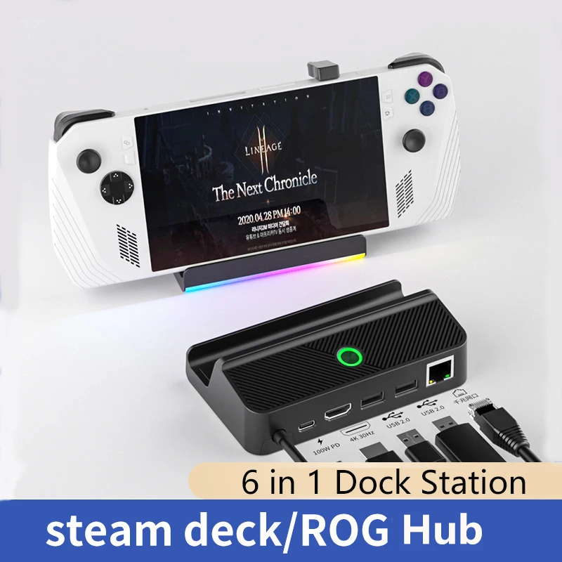 닌텐도 스위치 OLED USB 허브용 비디오 컨버터 브래킷, 스팀 데크 ROG 앨리용 충전 도크 스테이션, 4K HDMI PD100W, 6 in 1