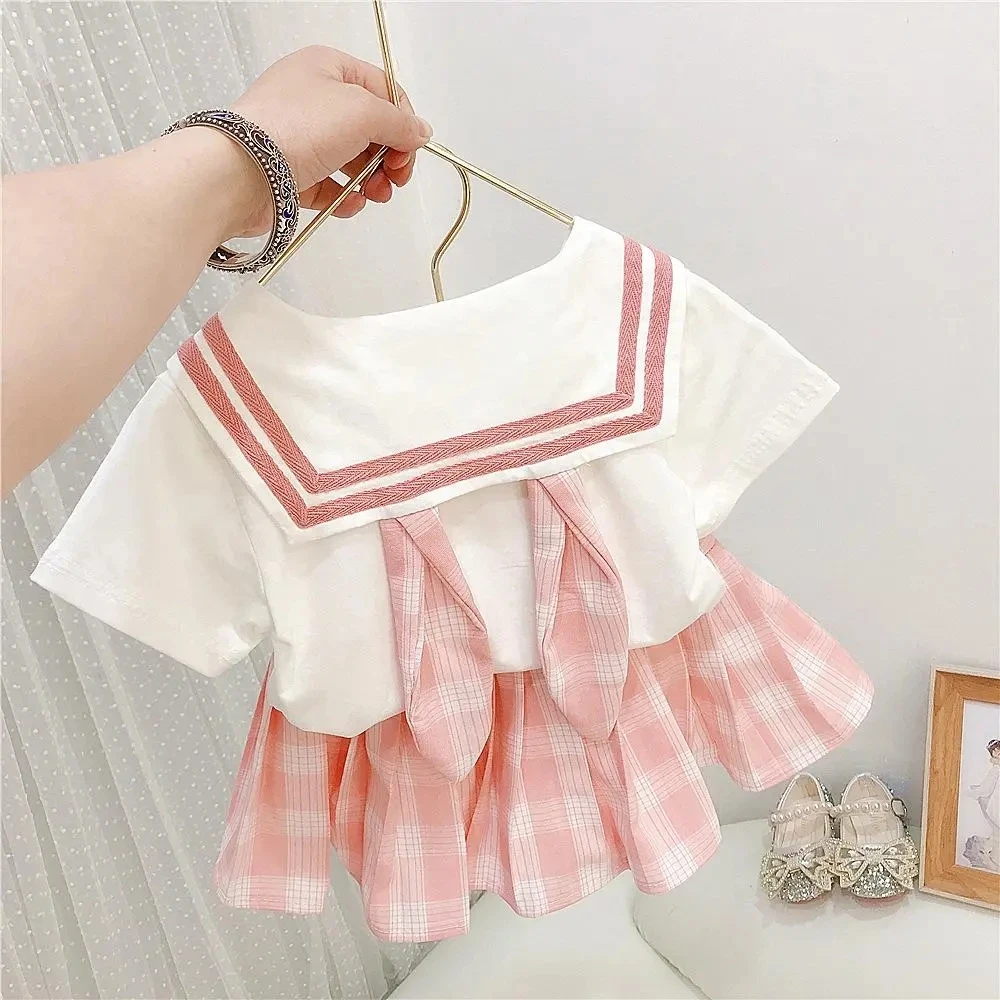 Conjunto de roupas Kawaii Lotus infantil, uniforme Jk, estilo preppy,  camisa de manga curta, saia plissada, presente conjunto de duas peças, verão