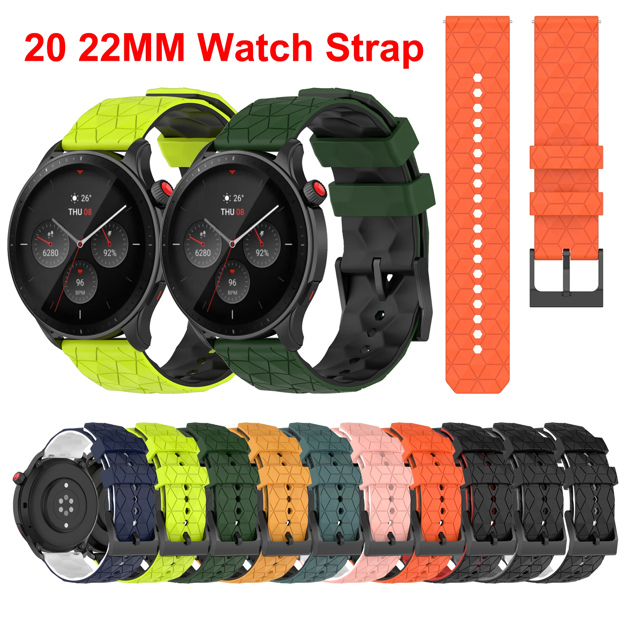 

20 22mm Silione Strap for Huawei GT2 GT3 GT4 46MM Watchband Suunto 9 peak Vertical Bracelet for Samsung Galaxy Watch 4 5 6 band