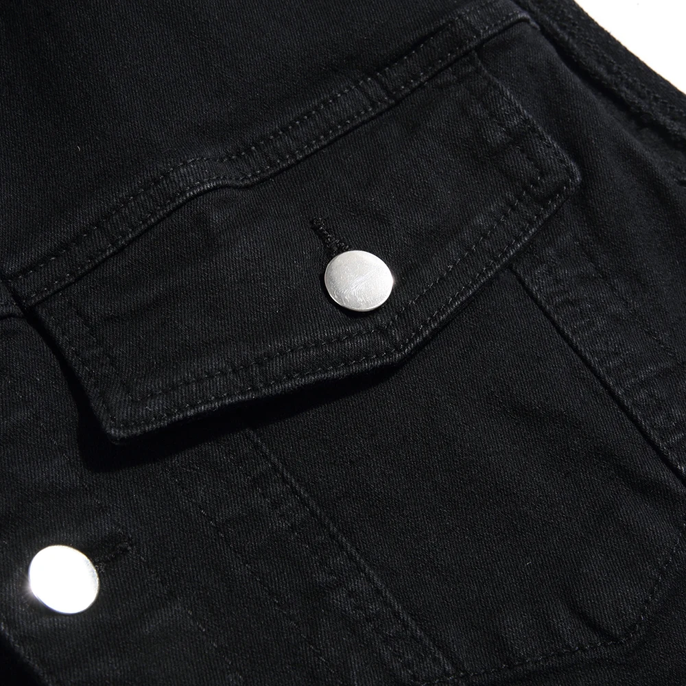 Gilet denim noir classique sans manches cargo coton polyvalent pour pêche décontractée homme