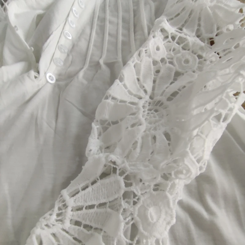 White Lace Long Sleeve V Neck Women Blouse