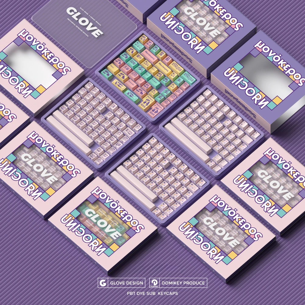 Luva Domikey Unicorn Tema Keycap Grupo Pbt Custom Cute Keyboard Cap Perfil Cereja Acessórios Teclado Mecânico - Imagem 3