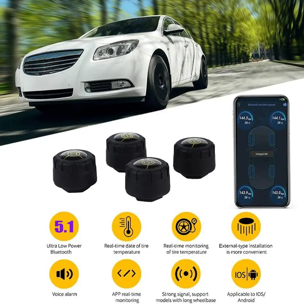 Motorcycle TPMS 2/4 Sensors Bluetooth 5.1 Tire Pressure Monitoring System for Android/iOS