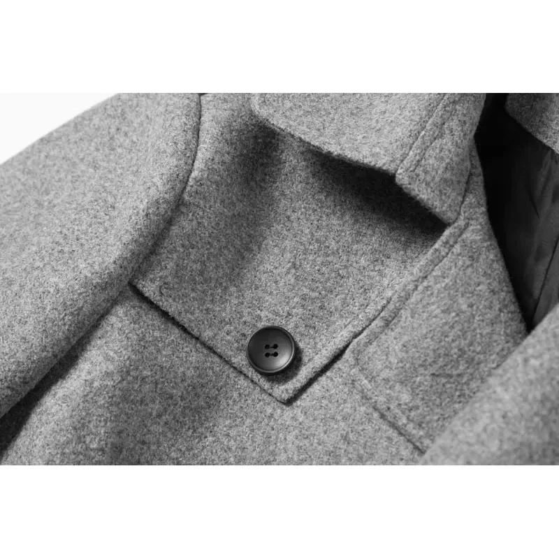 Autumn/Winter Men's Double-Row Buckle Workwear Medium-Length Woolen Overcoat Jacket Versatile Casual Top